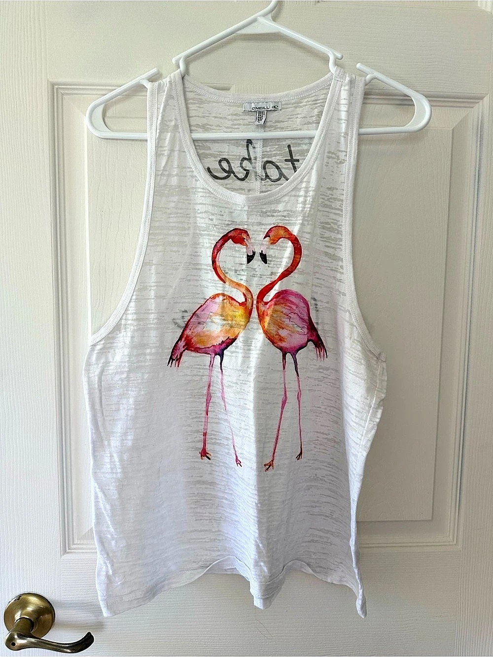 O’Neill Flamingo Graphic Tank Top in White & Pink Size Large